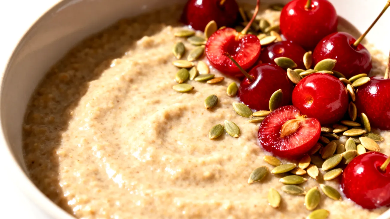 Teff-Porridge mit Sauerkirschen und Hanfsamen"